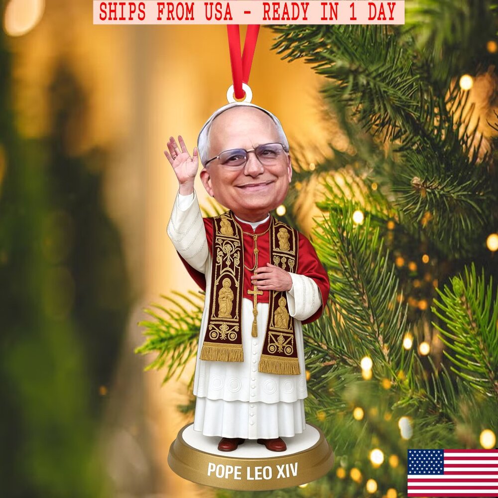 Pope Leo XIV Acrylic Ornament – Funny Catholic Christmas Tree Decoration